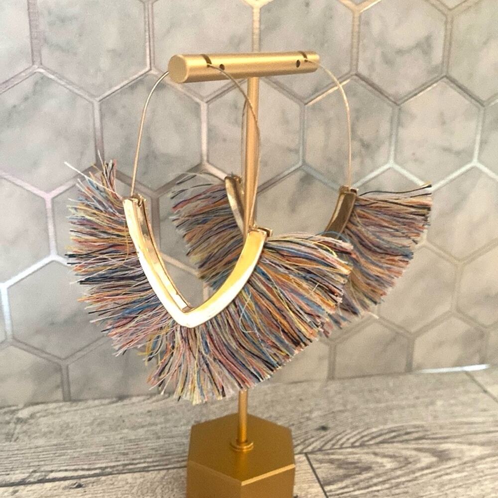 Multicolor and Gold Fringe Hoop Earrings